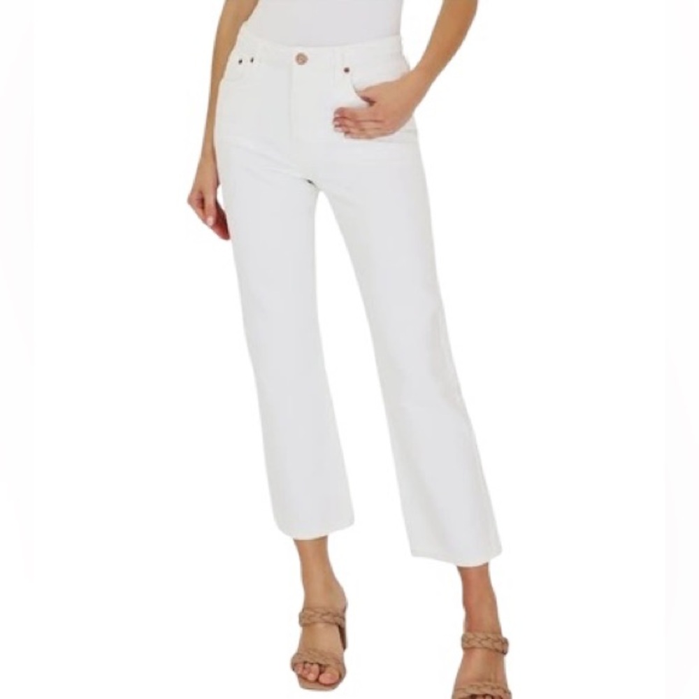 Avec Les Filles White High Waist Cropped Straight Leg Jeans - 27